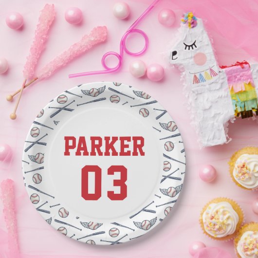 ヴィンテージベースボールオールスター誕生日レッド ペーパープレート (パーティー)