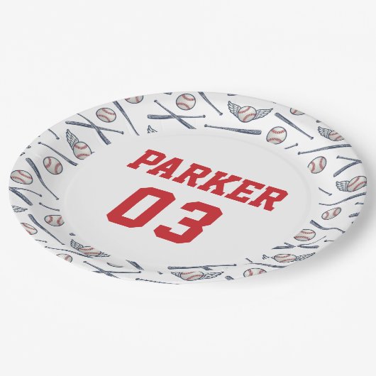 ヴィンテージベースボールオールスター誕生日レッド ペーパープレート (アングル)