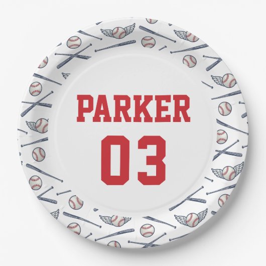 ヴィンテージベースボールオールスター誕生日レッド ペーパープレート (正面)