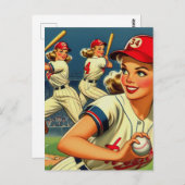 ヴィンテージベースボールガールズイラストレーション ポストカード (正面/裏面)