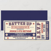 ヴィンテージベースボールチケットの誕生日招待状 招待状 (正面/裏面)