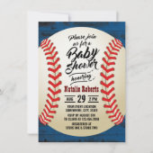 ヴィンテージベースボールネイビーバーンウッドベビーシャワー 招待状 (正面)