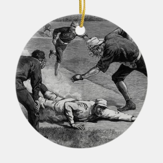 ヴィンテージベースボールバイトゥーレ・デ・タルストラップ， 1885 セラミックオーナメント (正面)