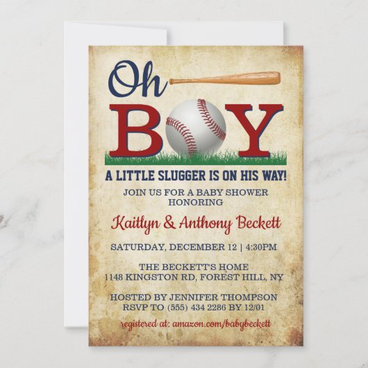 ヴィンテージベースボールボーイズベビーシャワー招待状 招待状 (正面)