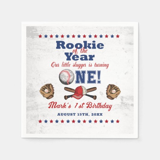 ヴィンテージベースボールルーキー1st誕生日パーティーナプキンス スタンダードカクテルナプキン (正面)