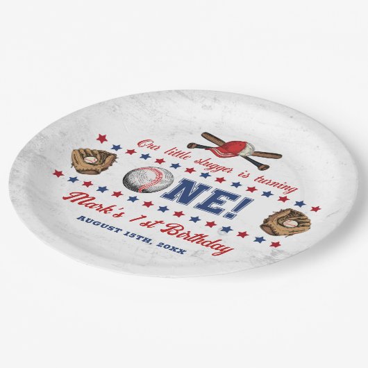 ヴィンテージベースボールルーキー1st誕生日紙プレート ペーパープレート (アングル)