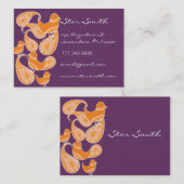 ヴィンテージペイズリーかわいいバードオレンジとプラム 名刺 (正面/裏面)