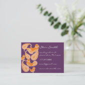 ヴィンテージペイズリーかわいいバードオレンジとプラム 名刺 (スタンド正面)