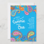 ヴィンテージペイズリーのカラフル第1誕生日招待状 招待状 (正面)