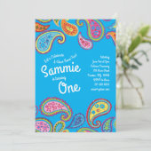 ヴィンテージペイズリーのカラフル第1誕生日招待状 招待状 (スタンド正面)