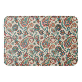 ヴィンテージペイズリーインレッドティール（緑がかった色）クリーム バスマット