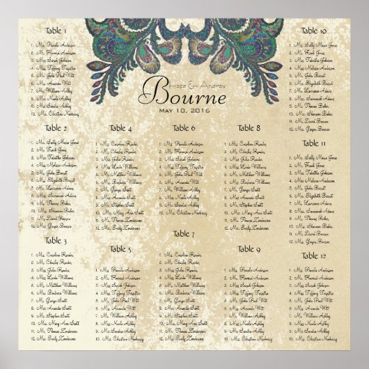 ヴィンテージペイズリークジャク座席表12表 ポスター (正面)