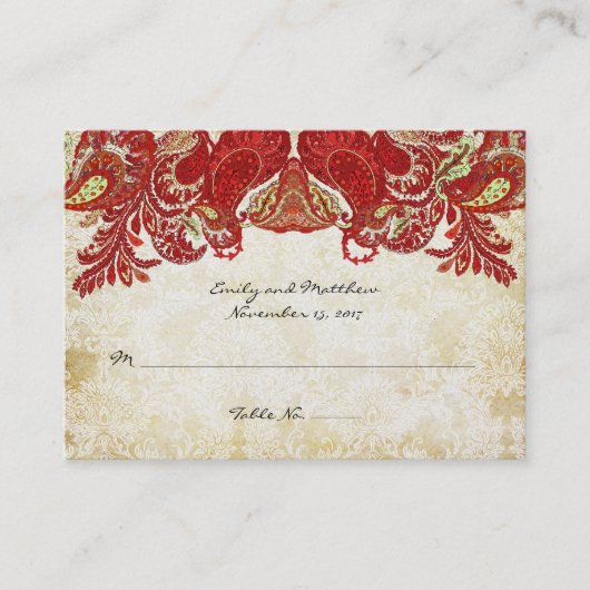 ヴィンテージペイズリーダマスクテーブル座席表 プレイスカード (正面)