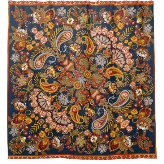 ヴィンテージペイズリーバンダナプリント、シルクネックスカーフまたは シャワーカーテン (正面)