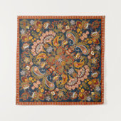 ヴィンテージペイズリーバンダナプリント、シルクネックスカーフ又は タペストリー (正面(横))