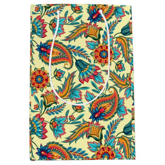 ヴィンテージペイズリーパターンの黄色の大抱き枕 ミディアムペーパーバッグ (正面)