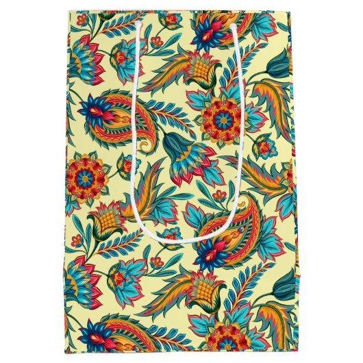 ヴィンテージペイズリーパターンの黄色の大抱き枕 ミディアムペーパーバッグ (裏面)