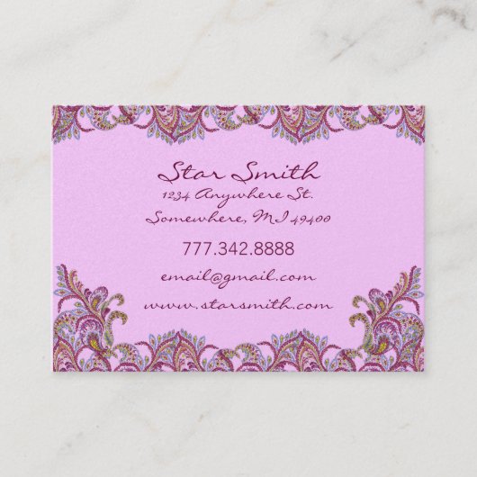 ヴィンテージペイズリーピンクアンドラズベリー 名刺 (正面)