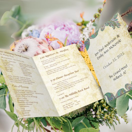 ヴィンテージペイズリーピーコックカラー結婚式 プログラム