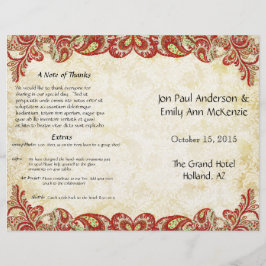 ヴィンテージペイズリーピーコックレッド結婚式 プログラム