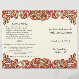 ヴィンテージペイズリーピーコックレッド結婚式 プログラム