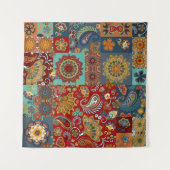 ヴィンテージペイズリーマンダラカラフルパッチワーク タペストリー (正面(横))