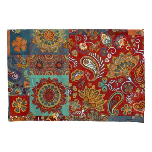 ヴィンテージペイズリーマンダラカラフルパッチワーク 枕カバー (正面)