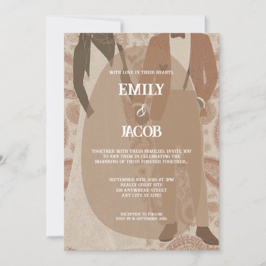 ヴィンテージペイズリーラブウィス結婚パーズ 招待状 (正面)