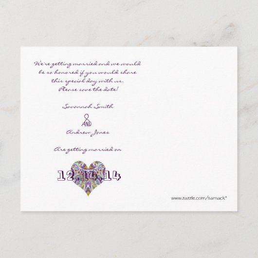 ヴィンテージペイズリー日付の保存 案内ポストカード (裏面)