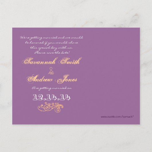 ヴィンテージペイズリー日付の保存 案内ポストカード (裏面)