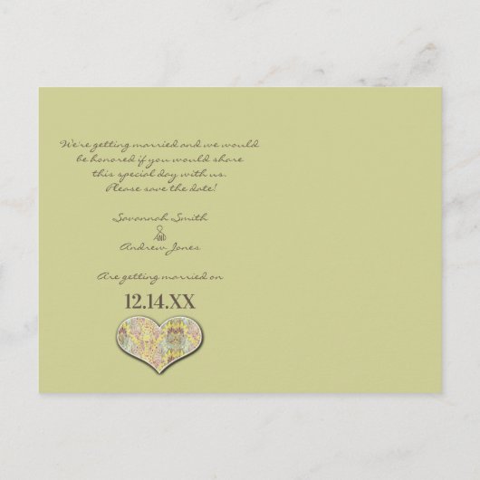 ヴィンテージペイズリー日付の保存 案内ポストカード (裏面)