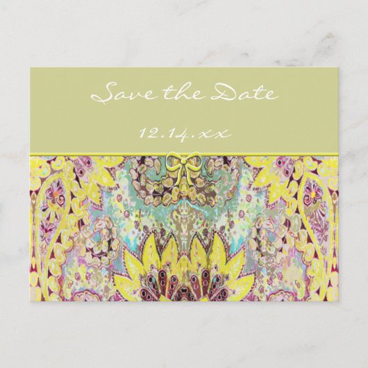 ヴィンテージペイズリー日付の保存 案内ポストカード (正面)