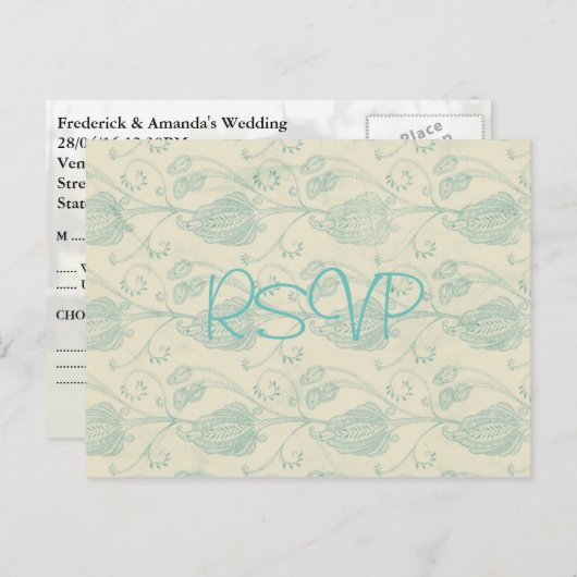 ヴィンテージペイズリー結婚式招待状RSVPと写真 ポストカード (正面/裏面)