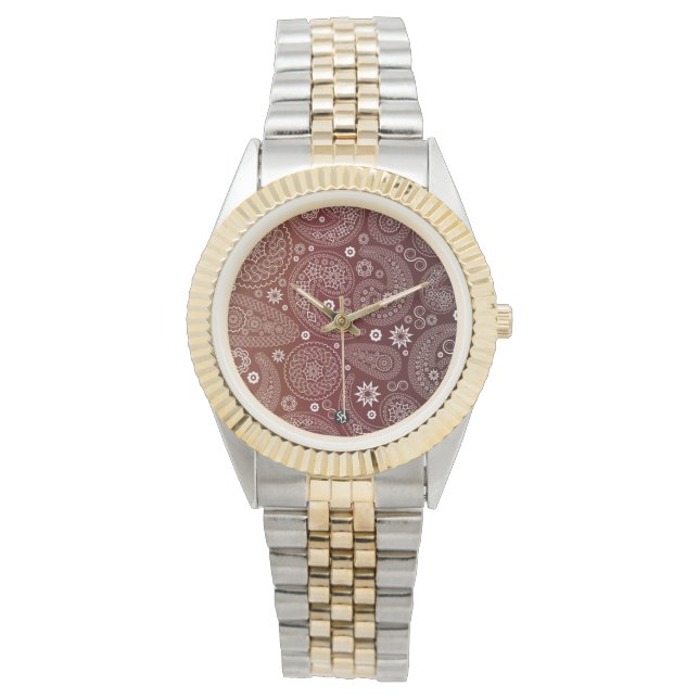 ヴィンテージペイズリー（茶色の背景） 腕時計 (正面)