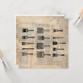 ヴィンテージペイン絵を描トブラシ新聞プリント カード (正面/裏面インサイチュ)