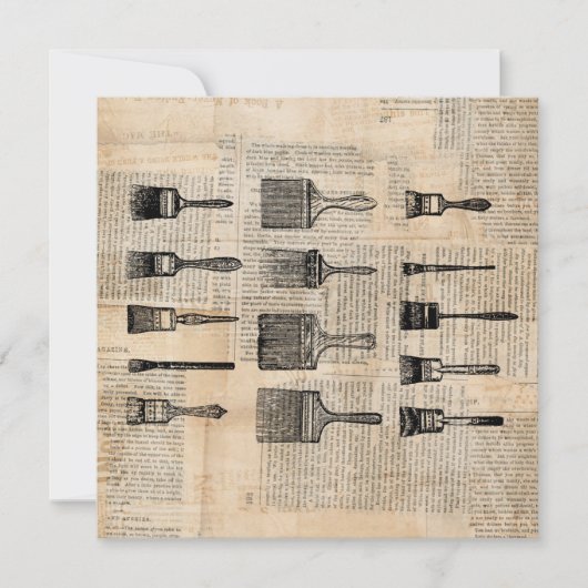 ヴィンテージペイン絵を描トブラシ新聞プリント カード (正面)