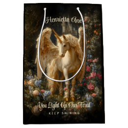 ヴィンテージペガサスファンタジーフォレストユニコーンお洒落 ミディアムペーパーバッグ