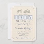 ヴィンテージペダルカーシャワー招待状ブルー&トープ 招待状 (正面)