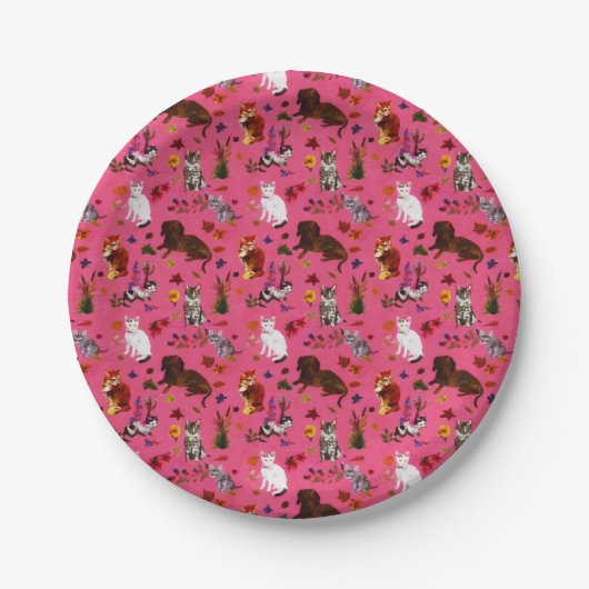 ヴィンテージペットキャットドッグフローラガーデンパーティー ペーパープレート (正面)