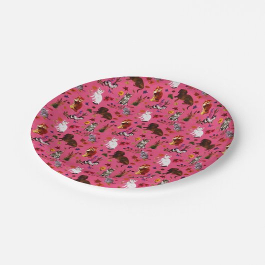 ヴィンテージペットキャットドッグフローラガーデンパーティー ペーパープレート (アングル)