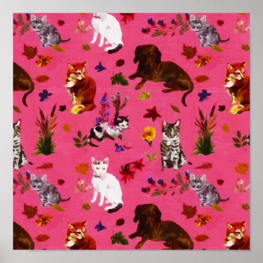 ヴィンテージペットキャットドッグフローラガーデンパーティー ポスター (正面)