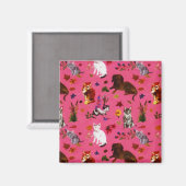 ヴィンテージペットキャットドッグフローラガーデンパーティー マグネット (正面/裏面)