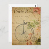 ヴィンテージペニー農園自転車ピンクローズフランスの ポストカード (正面/裏面)