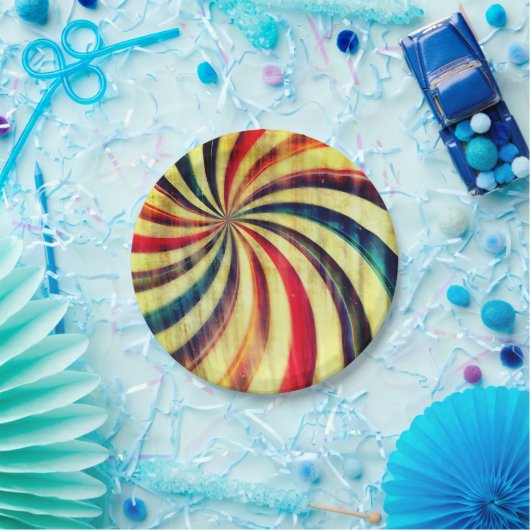 ヴィンテージペパーミントストライプのキャンディは赤い青色を渦巻く ペーパープレート (パーティー)