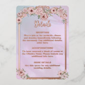 ヴィンテージペリウィンクルピンク牡丹フォイルエンクロージャカード 箔招待状 (正面)