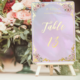 ヴィンテージペリウィンクル牡丹フォイルテーブル番号カード 箔招待状