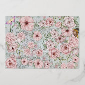 ヴィンテージペリウィンクル牡丹フォイル日付カードを保存 箔招待状 (裏面)