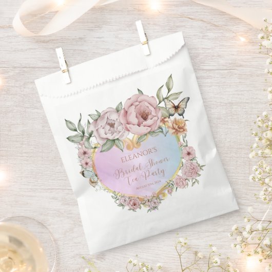 ヴィンテージペリウィンクル牡丹ブライダルシャワー茶パーティー フェイバーバッグ (クリップ留めされた状態)