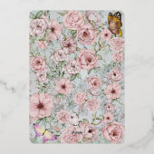 ヴィンテージペリウィンクル牡丹ブライダルシャワー茶パーティー 箔招待状 (裏面)