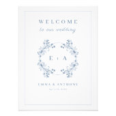 ヴィンテージペリウィンクル結婚モノグラムの歓迎サイン フォトプリント            (正面)